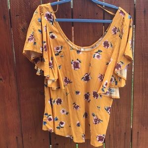 Mustard yellow floral short top